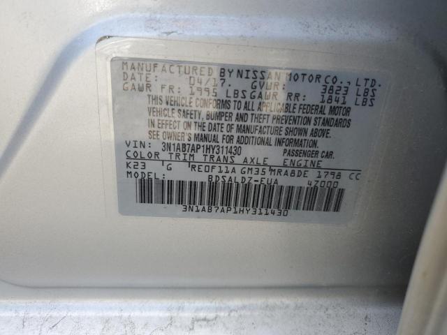 3N1AB7AP1HY311430 - 2017 NISSAN SENTRA S SILVER photo 13