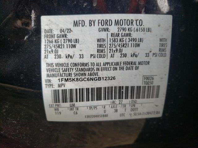 1FM5K8GC6NGB12326 - 2022 FORD EXPLORER ST BLACK photo 13