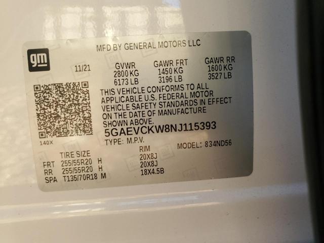 5GAEVCKW8NJ115393 - 2022 BUICK ENCLAVE AVENIR WHITE photo 13