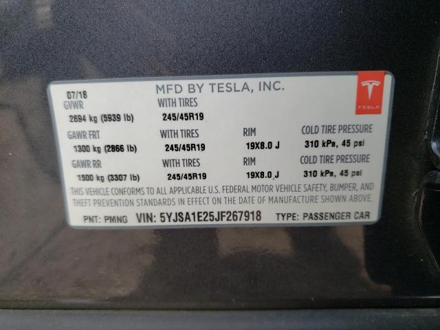 5YJSA1E25JF267918 - 2018 TESLA MODEL S 灰色 照片 12