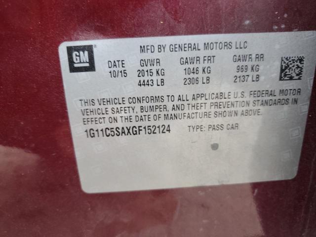 1G11C5SAXGF152124 - 2016 CHEVROLET MALIBU LIM LT RED photo 12