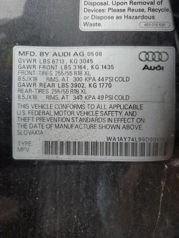 WA1AY74L99D001383 - 2009 AUDI Q7 3.6 QUATTRO GRAY photo 13