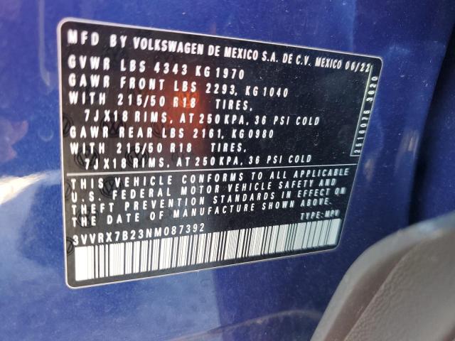 3VVRX7B23NM087392 - 2022 VOLKSWAGEN TAOS SE BLUE photo 14