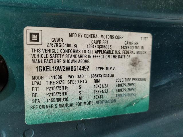 1GKEL19W2WB514492 - 1998 GMC SAFARI XT TEAL photo 13