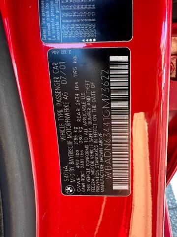 WBADN63441GM73622 - 2001 BMW 540 I AUTOMATIC RED photo 10