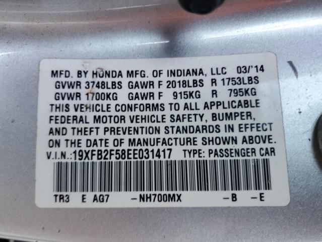 19XFB2F58EE031417 - 2014 HONDA CIVIC LX SILVER photo 13