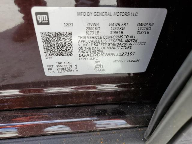 5GAERDKW9NJ127191 - 2022 BUICK ENCLAVE AVENIR MAROON photo 13