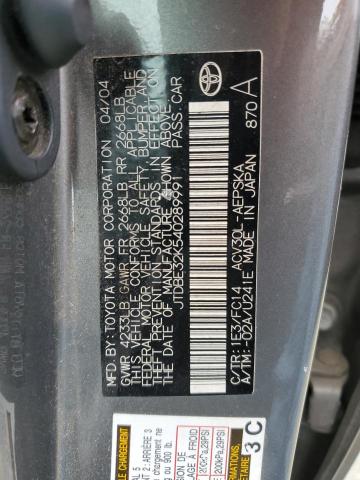 JTDBE32K540289991 - 2004 TOYOTA CAMRY LE GRAY photo 12