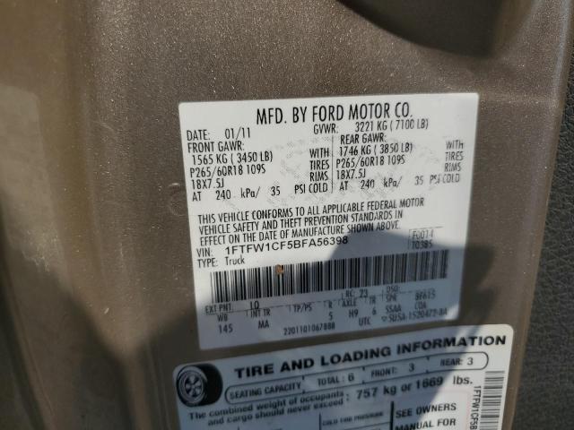 1FTFW1CF5BFA56398 - 2011 FORD F150 SUPERCREW BROWN photo 12