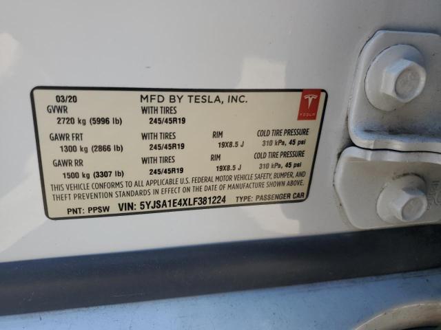 5YJSA1E4XLF381224 - 2020 TESLA MODEL S 白色 照片 12