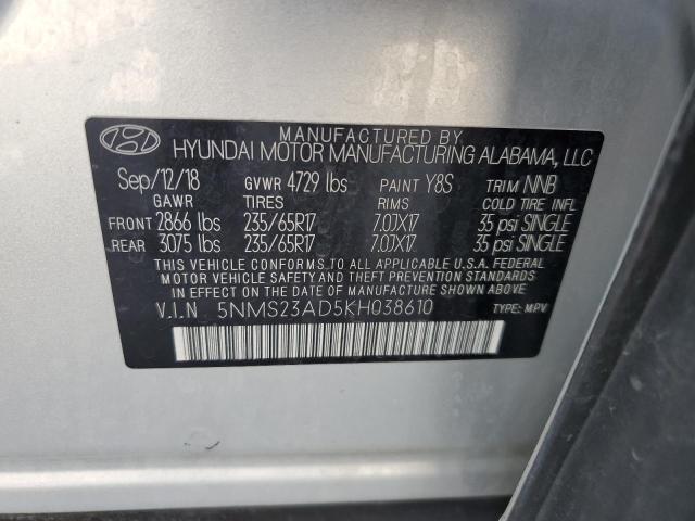 5NMS23AD5KH038610 - 2019 HYUNDAI SANTA FE SE SILVER photo 13