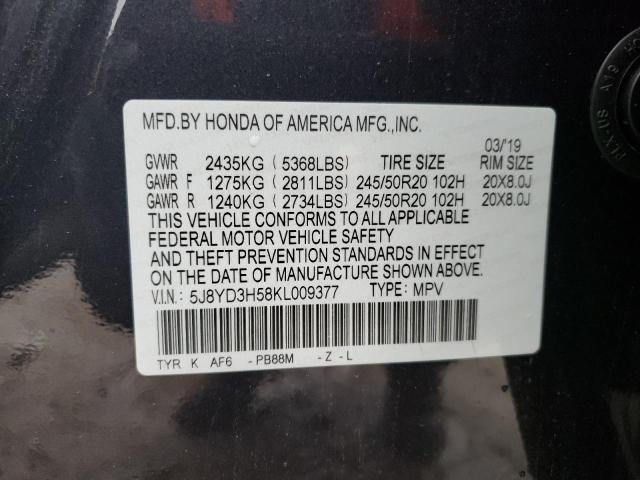 5J8YD3H58KL009377 - 2019 ACURA MDX TECHNOLOGY CHARCOAL photo 13