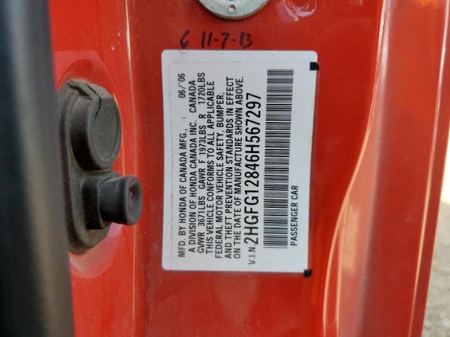 2HGFG12846H567297 - 2006 HONDA CIVIC EX RED photo 12