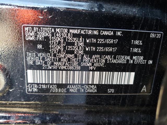 2T3W1RFV8MC086398 - 2021 TOYOTA RAV4 XLE BLACK photo 12