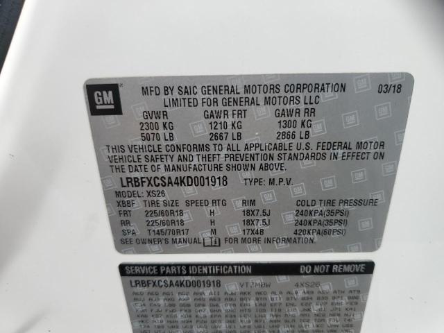 LRBFXCSA4KD001918 - 2019 BUICK ENVISION ESSENCE თეთრი ფოტო 13