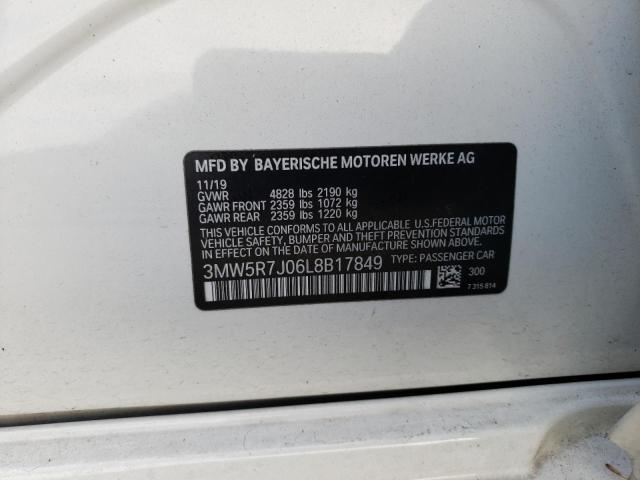 3MW5R7J06L8B17849 - 2020 BMW 330XI WHITE photo 12