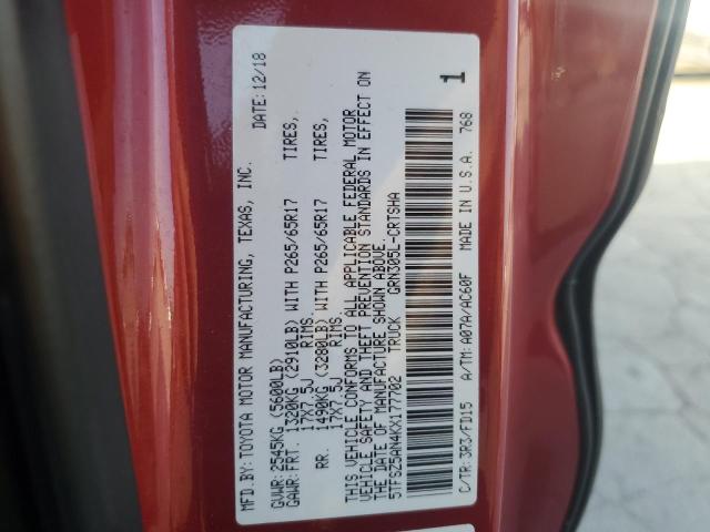 5TFSZ5AN4KX177702 - 2019 TOYOTA TACOMA ACCESS CAB RED photo 12