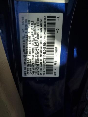 1HGEM22144L046304 - 2004 HONDA CIVIC DX VP Blau Foto 12