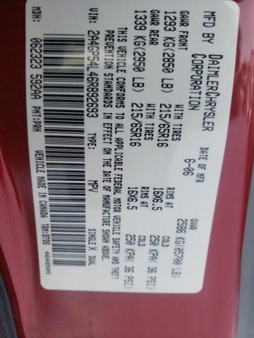 2A4GP54L46R892693 - 2006 CHRYSLER TOWN & COU TOURING წითელი ფოტო 13