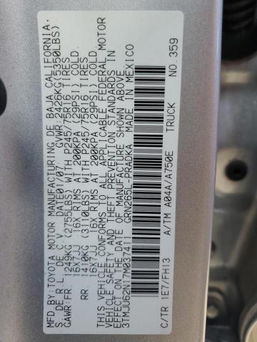 3TMJU62N17M037411 - 2007 TOYOTA TACOMA DOUBLE CAB PRERUNNER SILVER photo 12