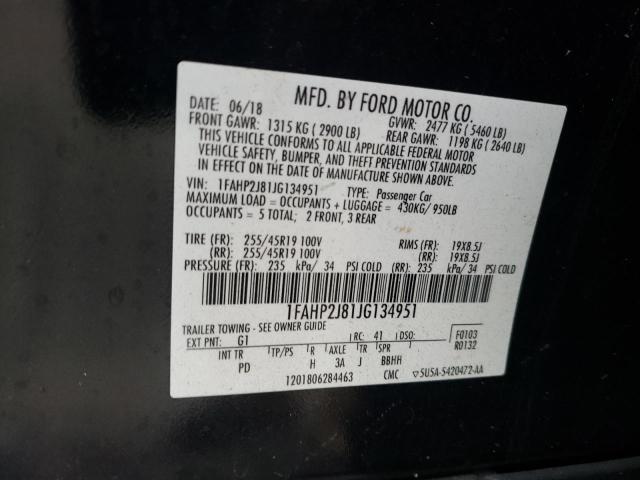 1FAHP2J81JG134951 - 2018 FORD TAURUS LIMITED BLACK photo 12