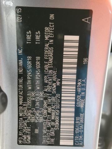 5TDKKRFH5FS070720 - 2015 TOYOTA HIGHLANDER XLE Gümüş foto 13