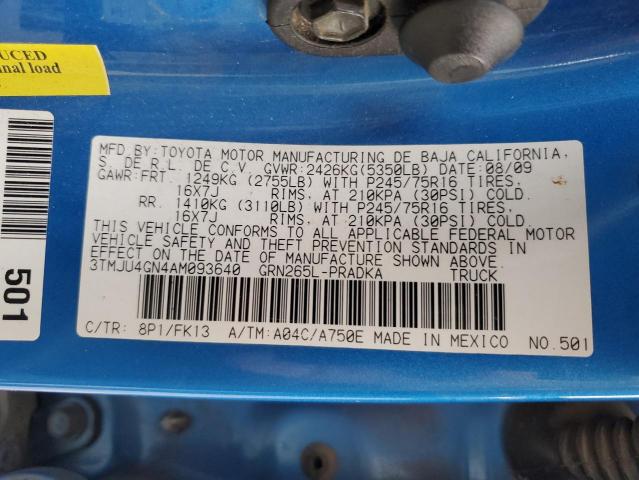 3TMJU4GN4AM093640 - 2010 TOYOTA TACOMA DOUBLE CAB PRERUNNER BLUE photo 12