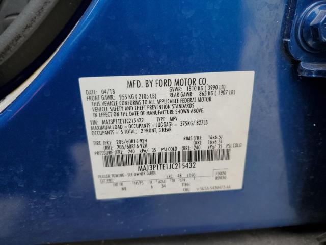 MAJ3P1TE1JC215432 - 2018 FORD ECOSPORT SE Mavi foto 12