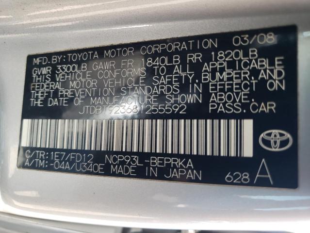 JTDBT923681255592 - 2008 TOYOTA YARIS SILVER photo 12