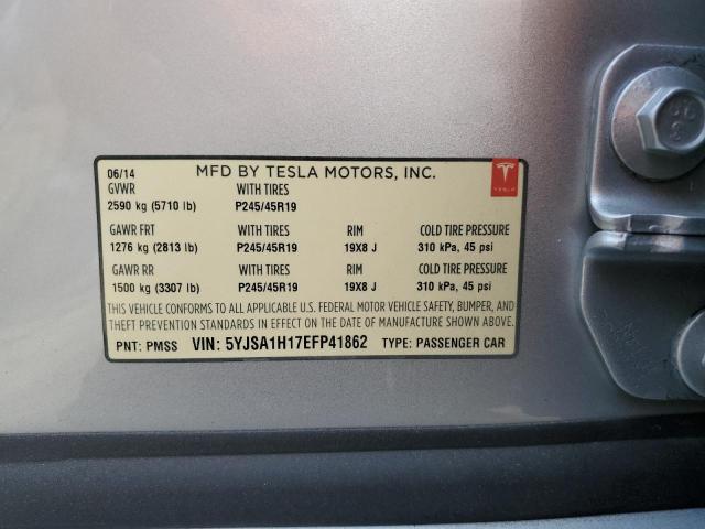 5YJSA1H17EFP41862 - 2014 TESLA MODEL S SILVER photo 12