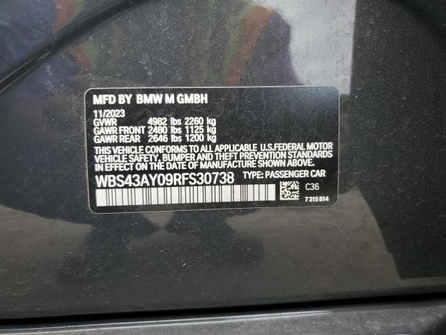 WBS43AY09RFS30738 - 2024 BMW M3 COMPETITION GRAY photo 12