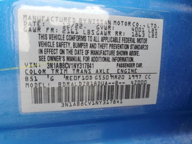 3N1AB8CV1NY317841 - 2022 NISSAN SENTRA SV BLUE photo 12