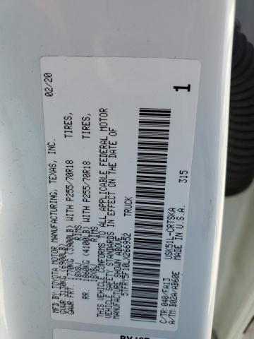 5TFRY5F10LX266952 - 2020 TOYOTA TUNDRA DOUBLE CAB SR/SR5 WHITE photo 12