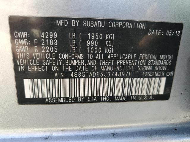 4S3GTAD65J3748978 - 2018 SUBARU IMPREZA PREMIUM PLUS SILVER photo 12