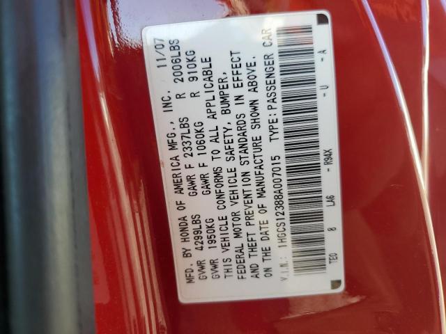 1HGCS12388A007015 - 2008 HONDA ACCORD LX-S RED photo 12