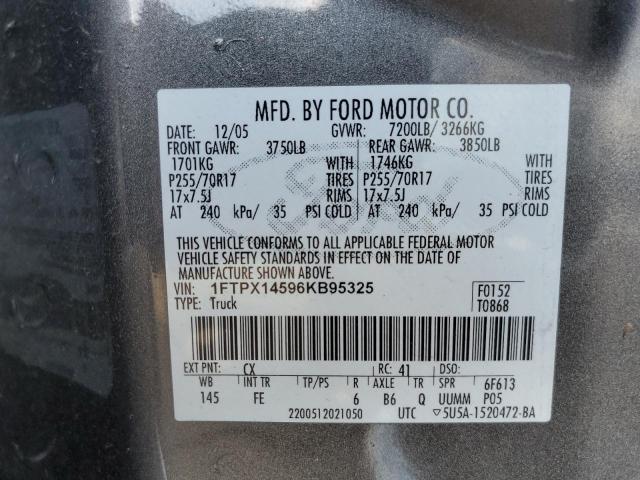 1FTPX14596KB95325 - 2006 FORD F150 GRAY photo 12