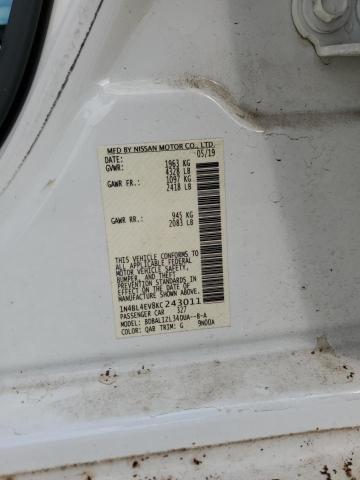 1N4BL4EV8KC243011 - 2019 NISSAN ALTIMA SL WHITE photo 12