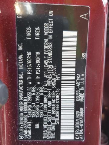 5TDJKRFH6FS136218 - 2015 TOYOTA HIGHLANDER XLE Bordo foto 13