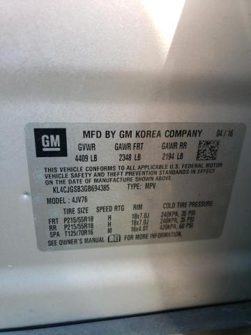 KL4CJGSB3GB694385 - 2016 BUICK ENCORE SILVER photo 13