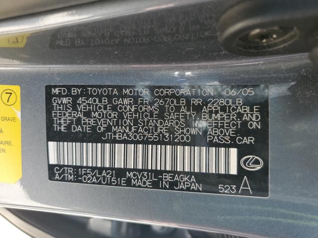 JTHBA30G755131200 - 2005 LEXUS ES 330 GRAY photo 12