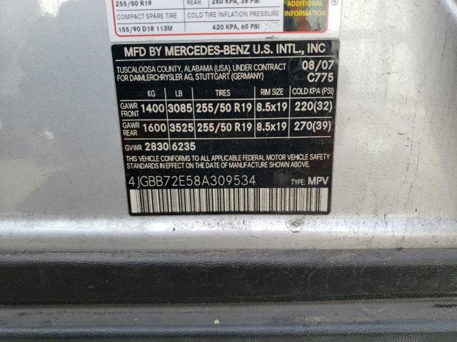 4JGBB72E58A309534 - 2008 MERCEDES-BENZ ML 550 SILVER photo 12