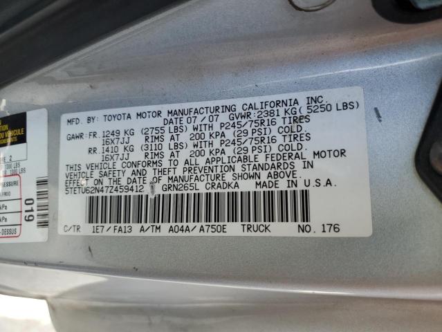 5TETU62N47Z459412 - 2007 TOYOTA TACOMA PRERUNNER ACCESS CAB SILVER photo 12