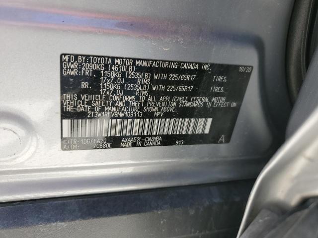 2T3W1RFV8MW109113 - 2021 TOYOTA RAV4 XLE SILVER photo 13