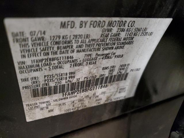 1FAHP2E88FG111846 - 2015 FORD TAURUS SEL BLACK photo 12