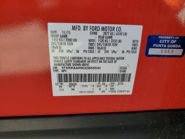 1FM5K8AR9GGB55543 - 2016 FORD EXPLORER POLICE INTERCEPTOR წითელი ფოტო 13