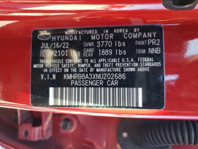 KMHRB8A3XNU202686 - 2022 HYUNDAI VENUE SE RED photo 14