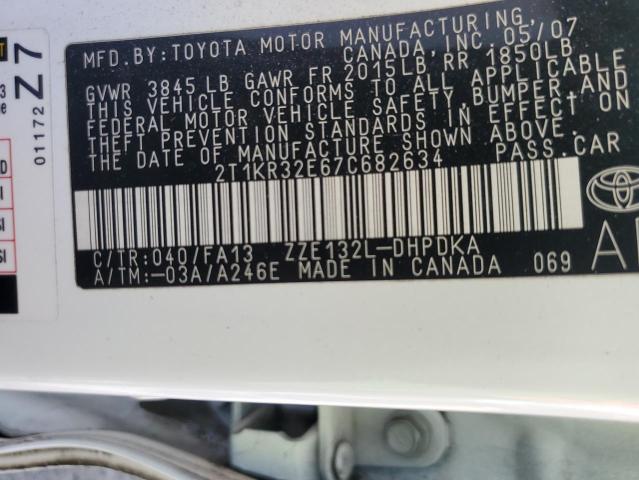 2T1KR32E67C682634 - 2007 TOYOTA COROLLA MA XR WHITE photo 12