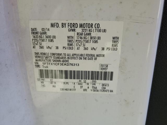 1FTFX1CF3EKD76313 - 2014 FORD F150 SUPER CAB WHITE photo 12