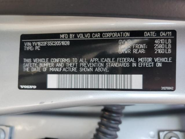 YV1622FS5C2051828 - 2012 VOLVO S60 T5 SILVER photo 12