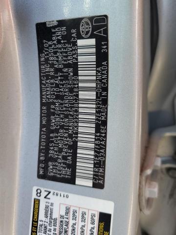 2T1KR32E38C718460 - 2008 TOYOTA COROLLA MA XR SILVER photo 12